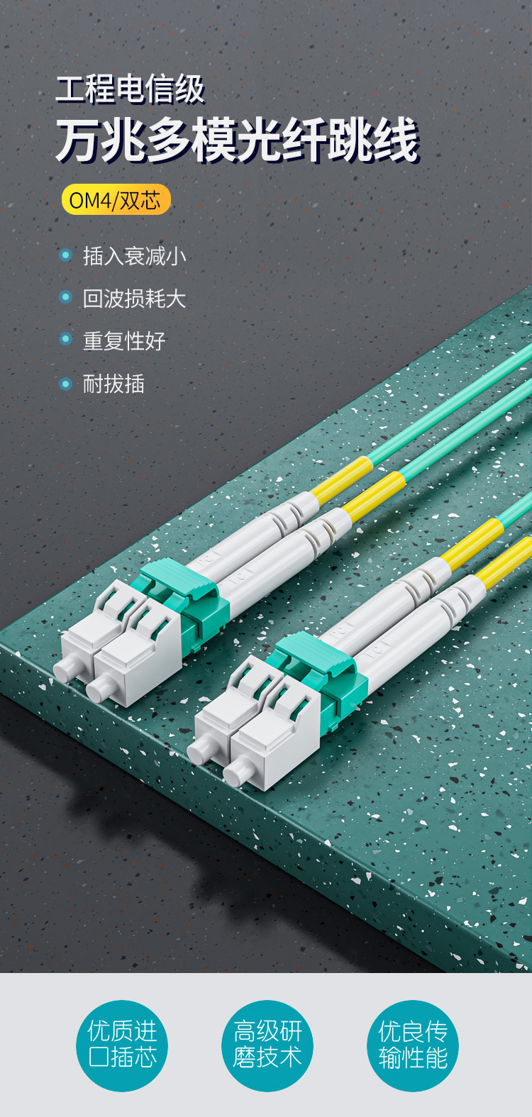 万兆多模双模光纤跳线LC-LC  OM4双芯尾纤 Φ2.0低烟无卤抗弯曲跳纤光纤线_https://www.haile-cn.com_布线产品_第1张