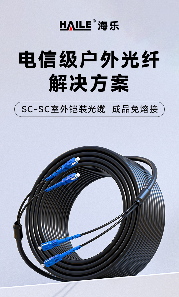 HAILE海乐 成品铠装光缆SC-SC室外2芯单模工程光纤跳线光缆尾纤 免熔接户外架空_https://www.haile-cn.com_光缆布线_第1张