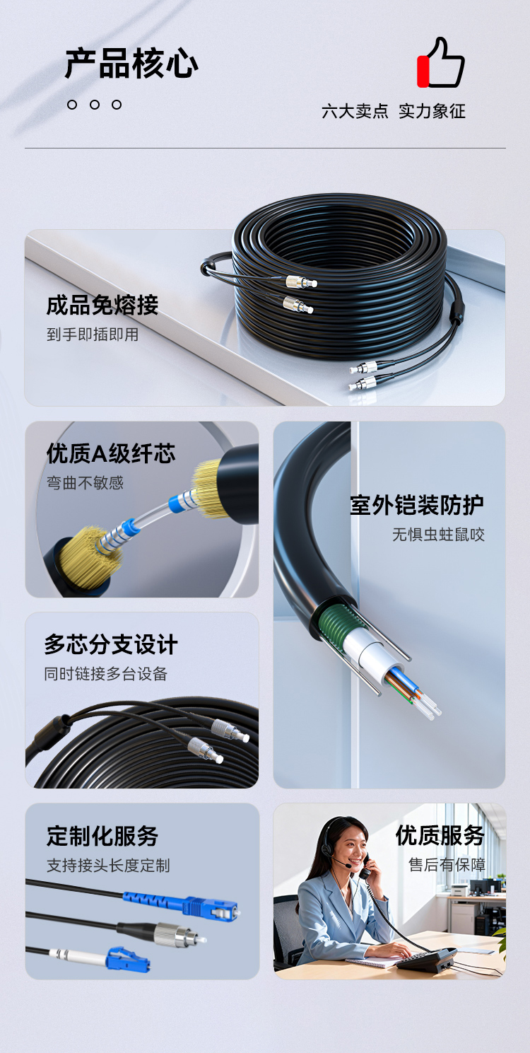 HAILE海乐 成品铠装光缆FC-FC室外2芯单模工程光纤跳线光缆尾纤 免熔接户外架空_https://www.haile-cn.com_布线产品_第2张