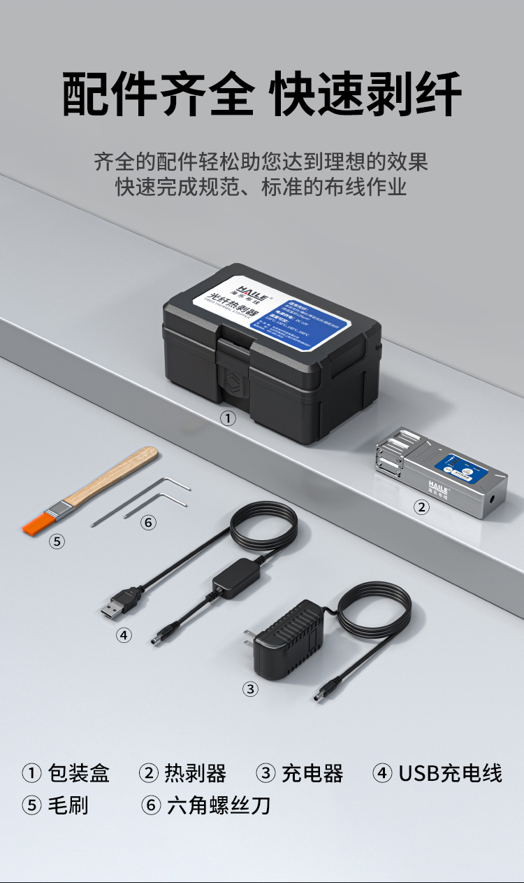 HAILE海乐 光纤热剥钳剥线钳 可剥束状带状裸纤隐形光纤等 铝合金机身 内置电池3500mAh_https://www.haile-cn.com_布线产品_第9张