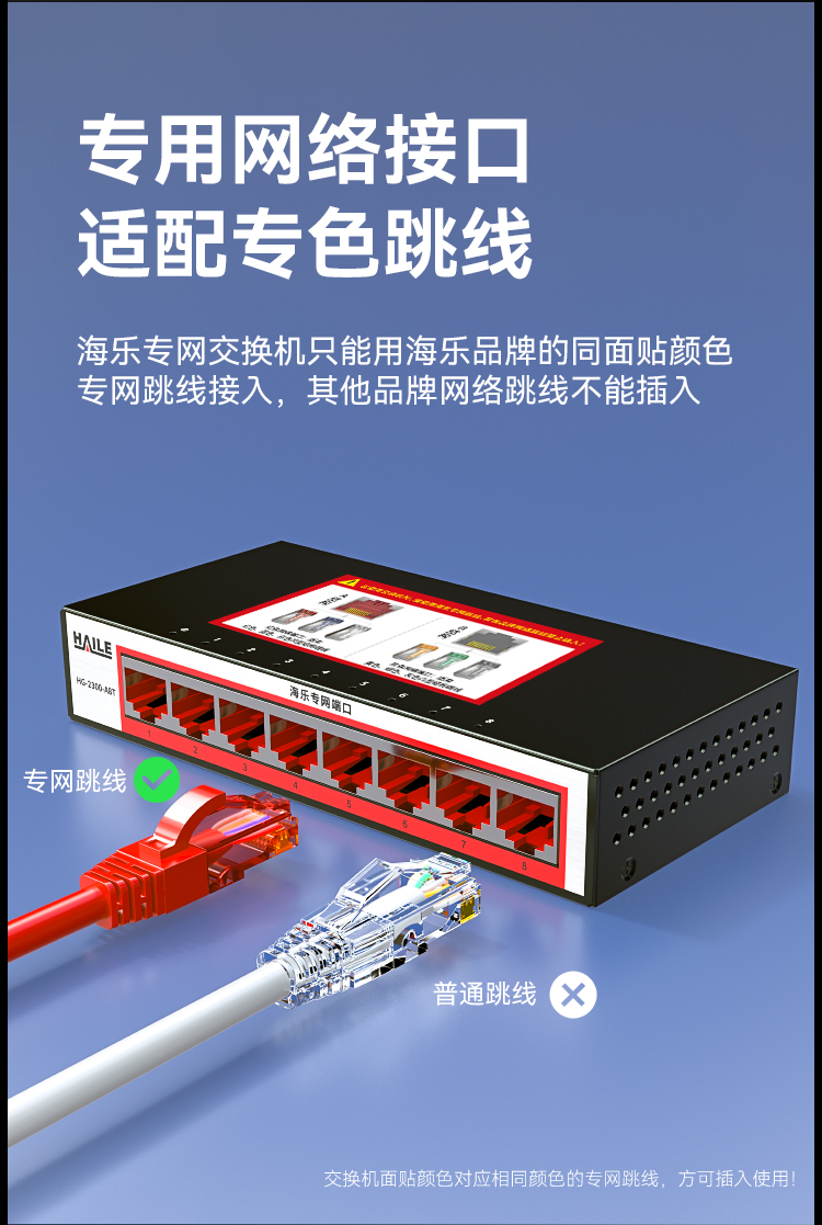 HAILE海乐内外网8口千兆交换机水晶头异形结构红色专网网络分流器HG-2300-A8T_https://www.haile-cn.com_专网交换机_第3张