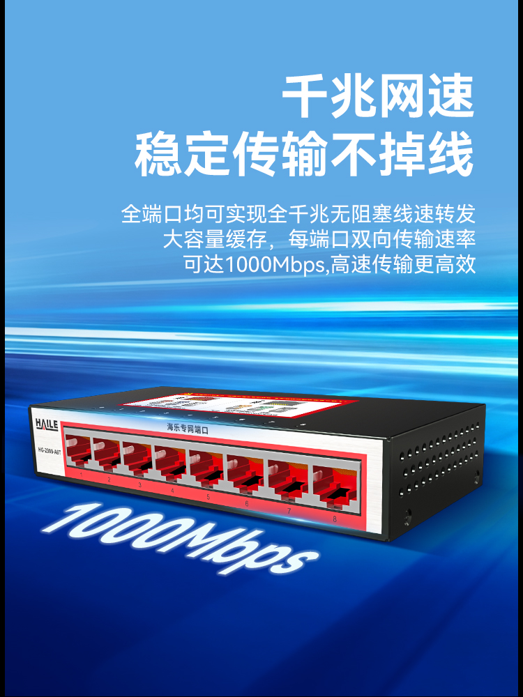 HAILE海乐内外网8口千兆交换机水晶头异形结构红色专网网络分流器HG-2300-A8T_https://www.haile-cn.com_专网交换机_第5张
