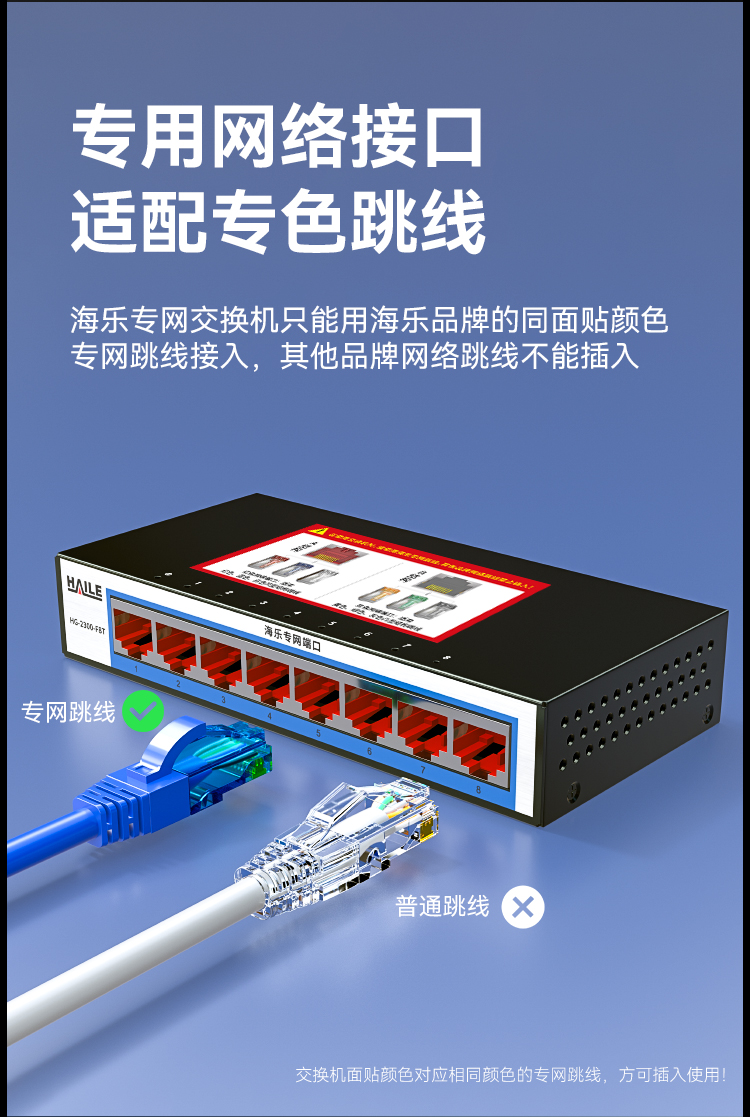 HAILE海乐内外网8口千兆交换机水晶头异形结构蓝色专网网络分流器HG-2300-F8T_https://www.haile-cn.com_专网交换机_第3张