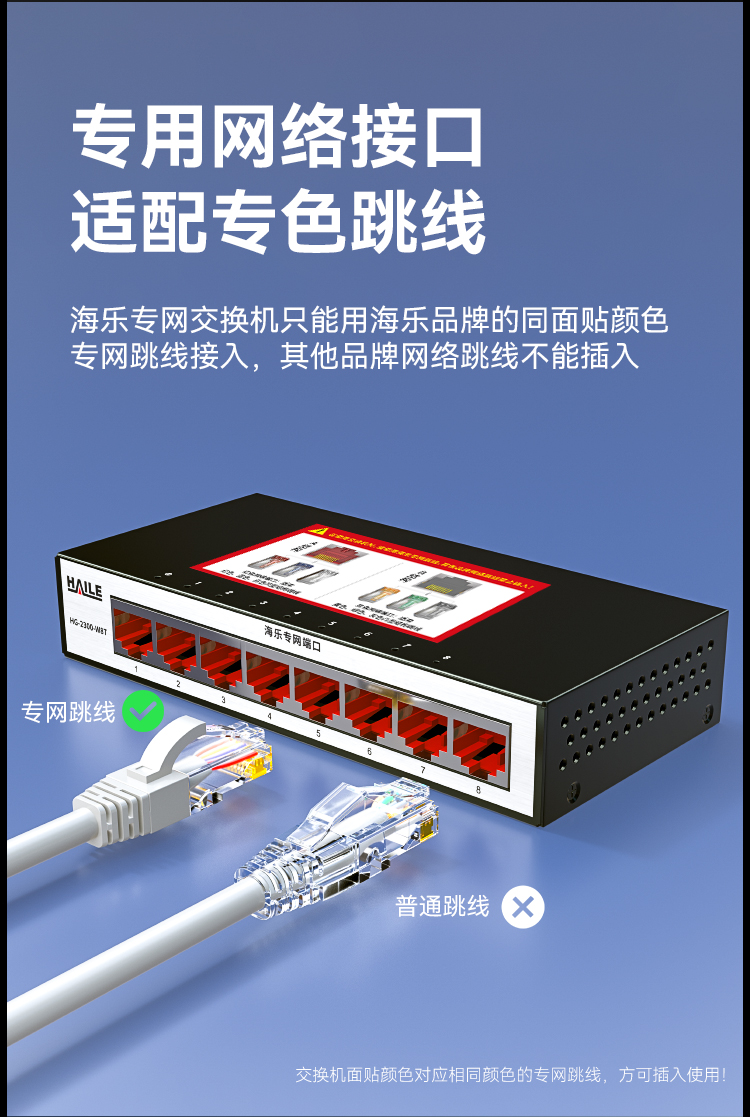 HAILE海乐内外网8口千兆交换机水晶头异形结构白色专网网络分流器HG-2300-W8T_https://www.haile-cn.com_专网交换机_第3张