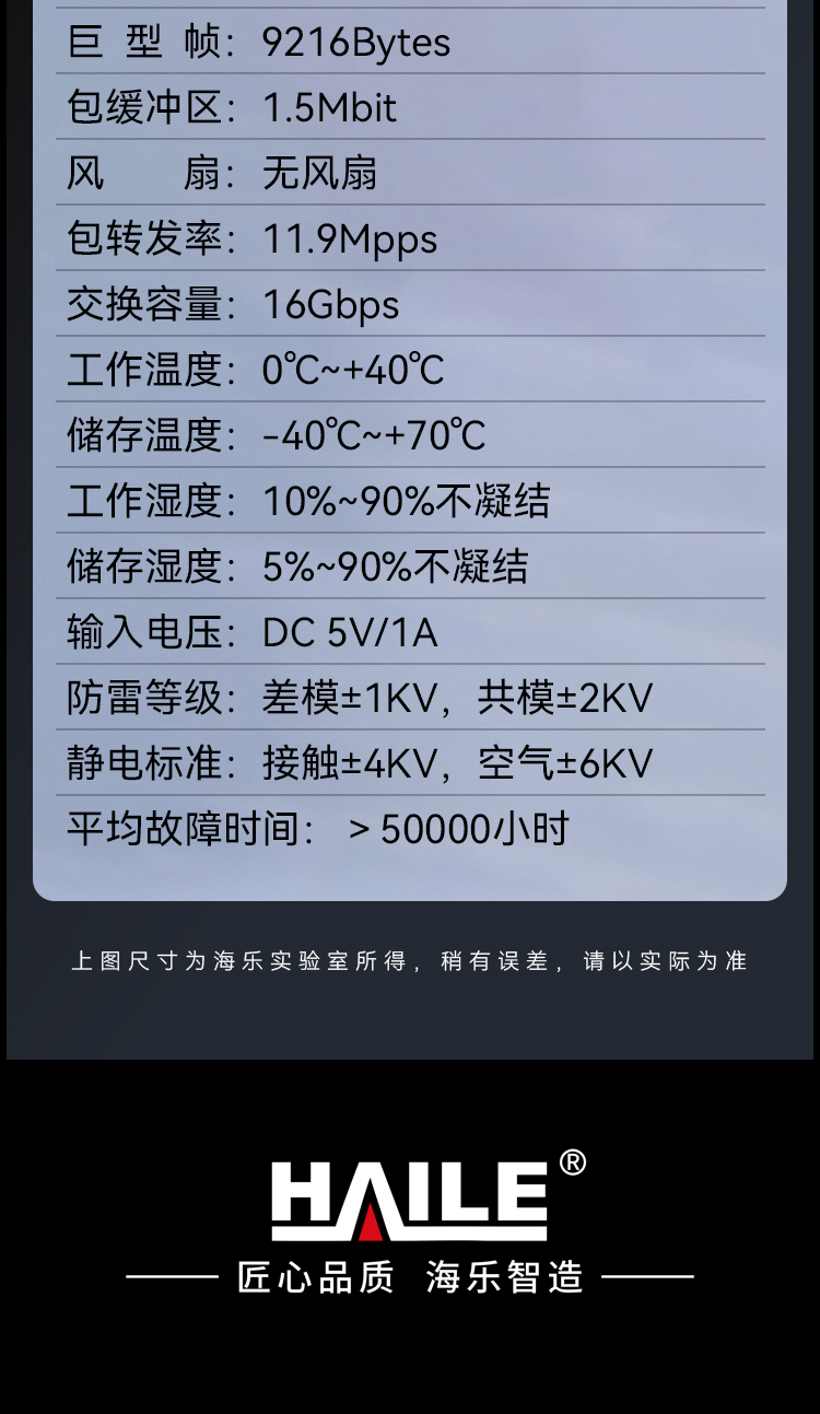 HAILE海乐内外网8口千兆交换机水晶头异形结构绿色专网网络分流器HG-2300-D8T_https://www.haile-cn.com_专网交换机_第12张