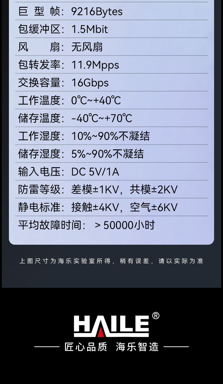HAILE海乐内外网8口千兆交换机水晶头异形结构灰色专网网络分流器HG-2300-K8T_https://www.haile-cn.com_专网交换机_第12张
