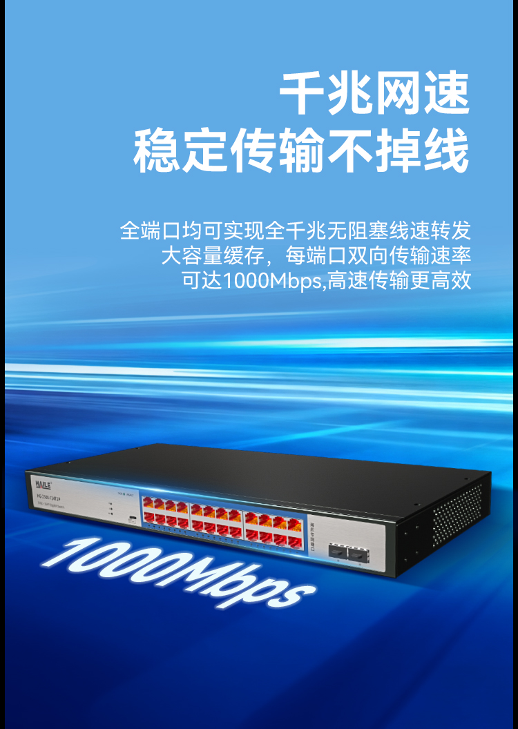 HAILE海乐内外网24口+2SFP口千兆交换机水晶头异形结构蓝色专网网络分流器HG-2300-F24T2P_https://www.haile-cn.com_专网交换机_第5张