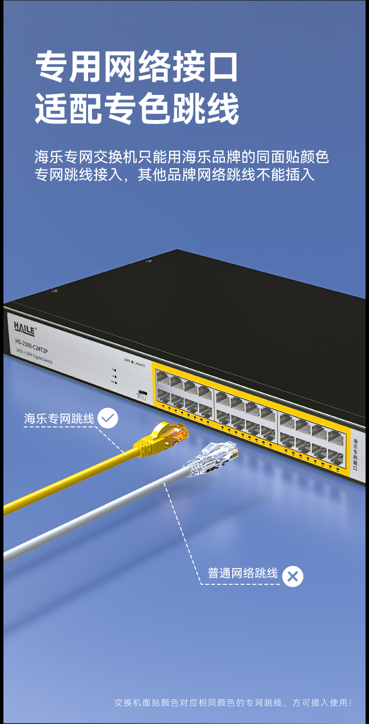 HAILE海乐内外网24口+2SFP口千兆交换机水晶头异形结构黄色专网网络分流器HG-2300-C24T2P_https://www.haile-cn.com_专网交换机_第3张