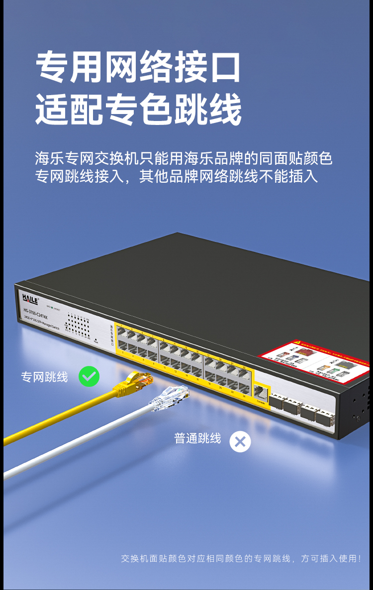 HAILE海乐内外网24口+4SFP口三层网管万兆交换机水晶头异形结构黄色专网网络分流器HG-3700-C24T4X_https://www.haile-cn.com_专网交换机_第3张