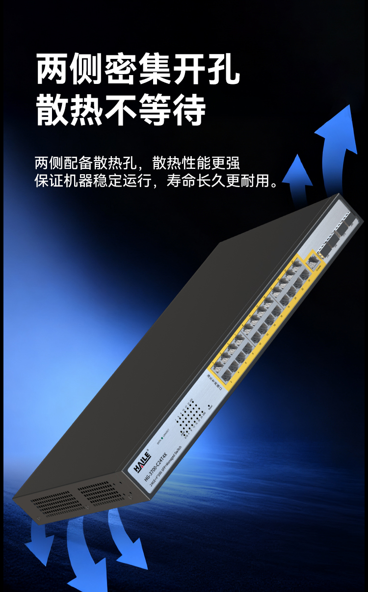HAILE海乐内外网24口+4SFP口三层网管万兆交换机水晶头异形结构黄色专网网络分流器HG-3700-C24T4X_https://www.haile-cn.com_专网交换机_第6张
