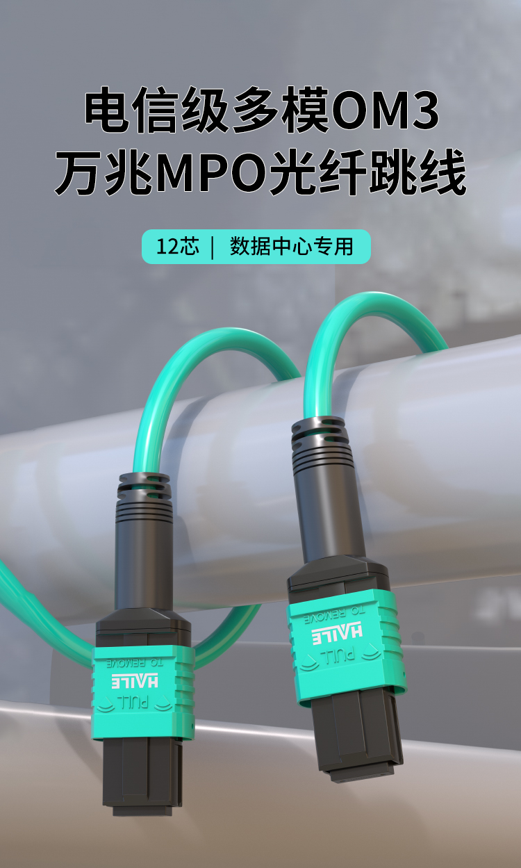 MPO-MPO光纤跳线12芯电信级40/100G万兆多模OM3母头B极性_https://www.haile-cn.com_MPO光纤跳线_第1张