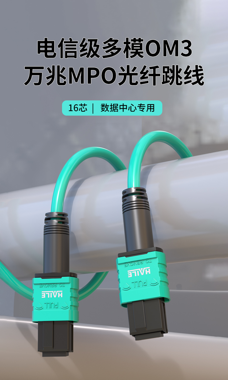 MPO-MPO光纤跳线 16芯电信级40/100G万兆多模OM3母头B极性_https://www.haile-cn.com_MPO光纤跳线_第1张