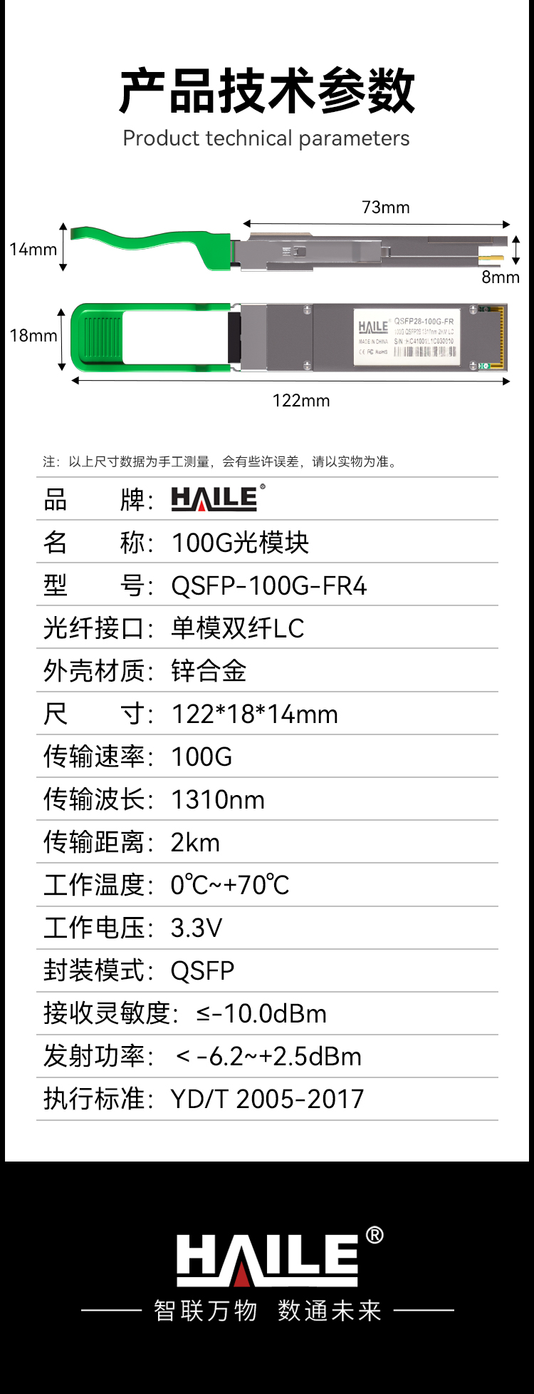 QSFP28-100G-FR 100G单模双芯1310nm 2km 1个兼容华为H3C锐捷中兴思科_https://www.haile-cn.com_布线产品_第11张