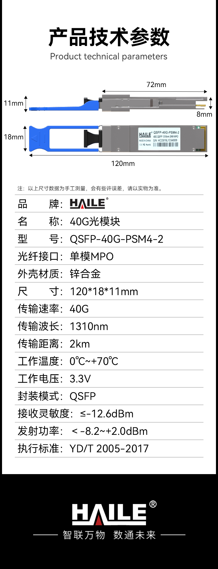 QSFP-40G-PSM4-2 40G单模MPO接口 40G 1310nm 2km 1个带DDM兼容华为H3C锐捷中兴_https://www.haile-cn.com_布线产品_第11张