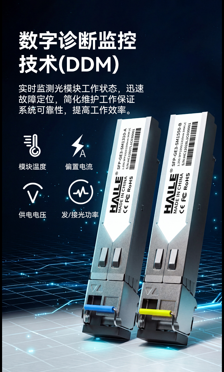SFP-GE3-SM1310-A/B千兆单模单纤LC 1.25G 1310/1550nm 3km 1对兼容华为H3C锐捷中兴_https://www.haile-cn.com_布线产品_第7张