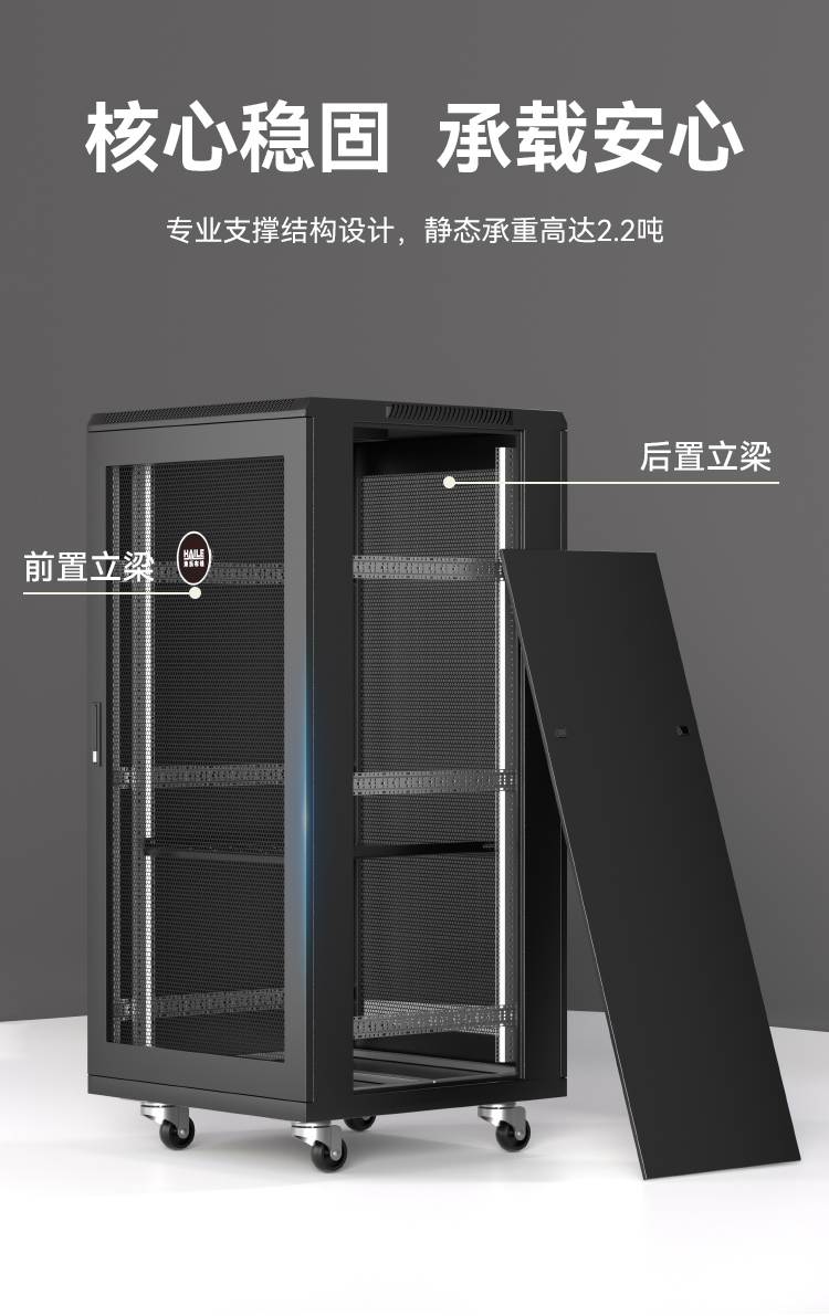 服务器网络机柜黑色22U加厚款 19英寸标准 宽*深（600*600mm）1.2米 网孔门 A2-6622_https://www.haile-cn.com_A2系列机柜_第4张