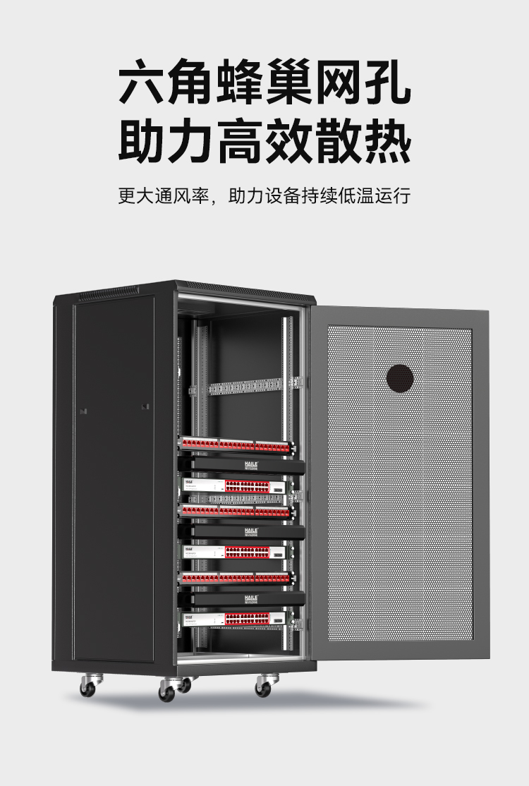 服务器网络机柜黑色22U加厚款 19英寸标准 宽*深（600*600mm）1.2米 网孔门 A2-6622_https://www.haile-cn.com_A2系列机柜_第5张