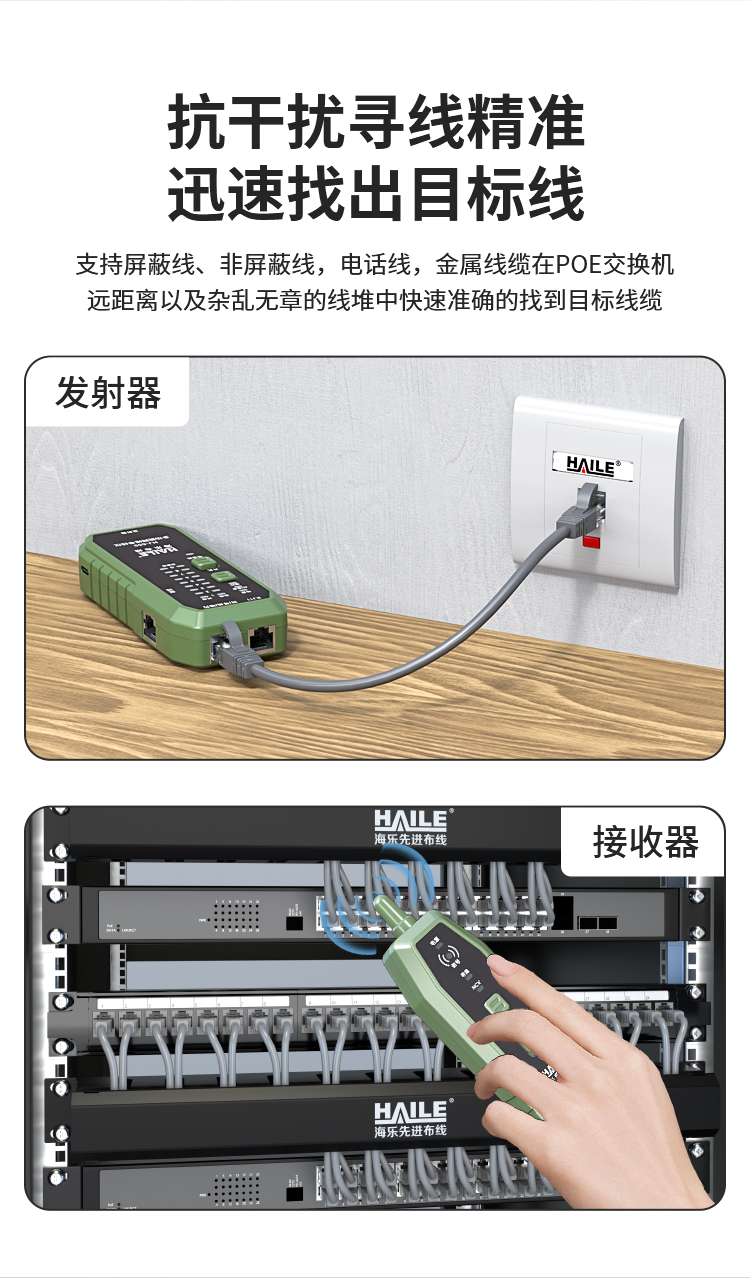 HAILE寻线仪网络/电话线测线仪多功能抗干扰100V耐压防烧支持NCV电压探测HJ-650_https://www.haile-cn.com_布线产品_第4张