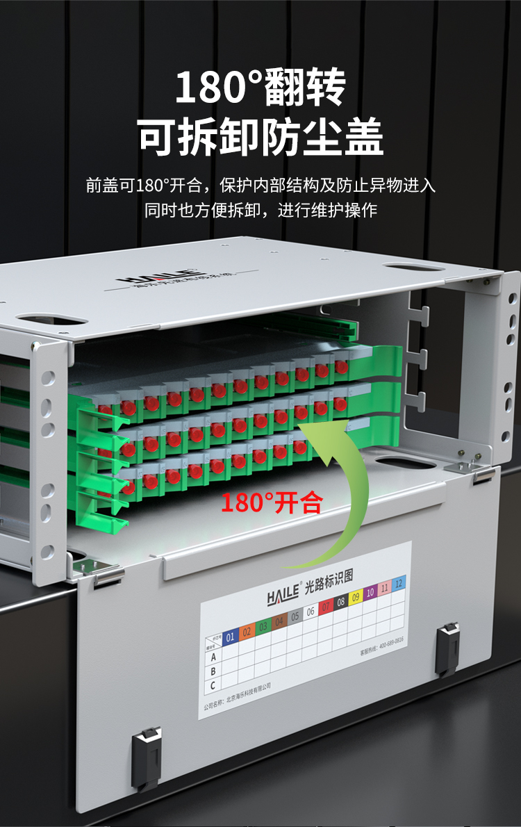 72口72芯 ODF光纤配线架 单模尾纤法兰满配 FC接口 19英寸机架抽拉式左侧布线 HT-ODFZ-72-FC_https://www.haile-cn.com_布线产品_第8张