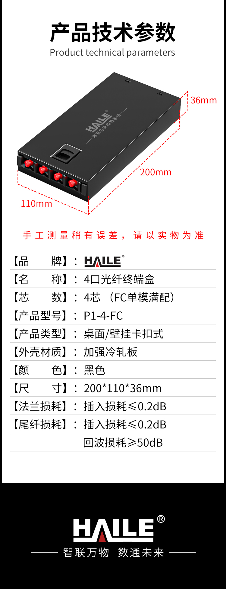 4芯FC单模满配 光纤盒 桌面壁挂卡扣式 光缆尾纤熔接盒 光纤配线架 P1-4-FC_https://www.haile-cn.com_布线产品_第8张