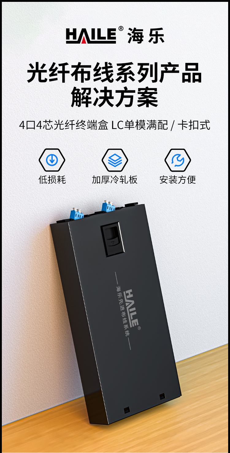 4芯LC单模满配 光纤盒 桌面壁挂卡扣式 光缆尾纤熔接盒 光纤配线架 P1-4-LC_https://www.haile-cn.com_布线产品_第1张