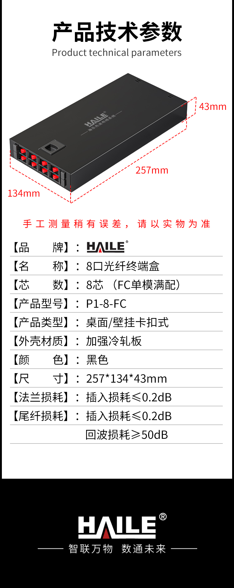 8芯FC单模满配 光纤盒 桌面壁挂卡扣式 光缆尾纤熔接盒 光纤配线架 P1-8-FC_https://www.haile-cn.com_布线产品_第8张