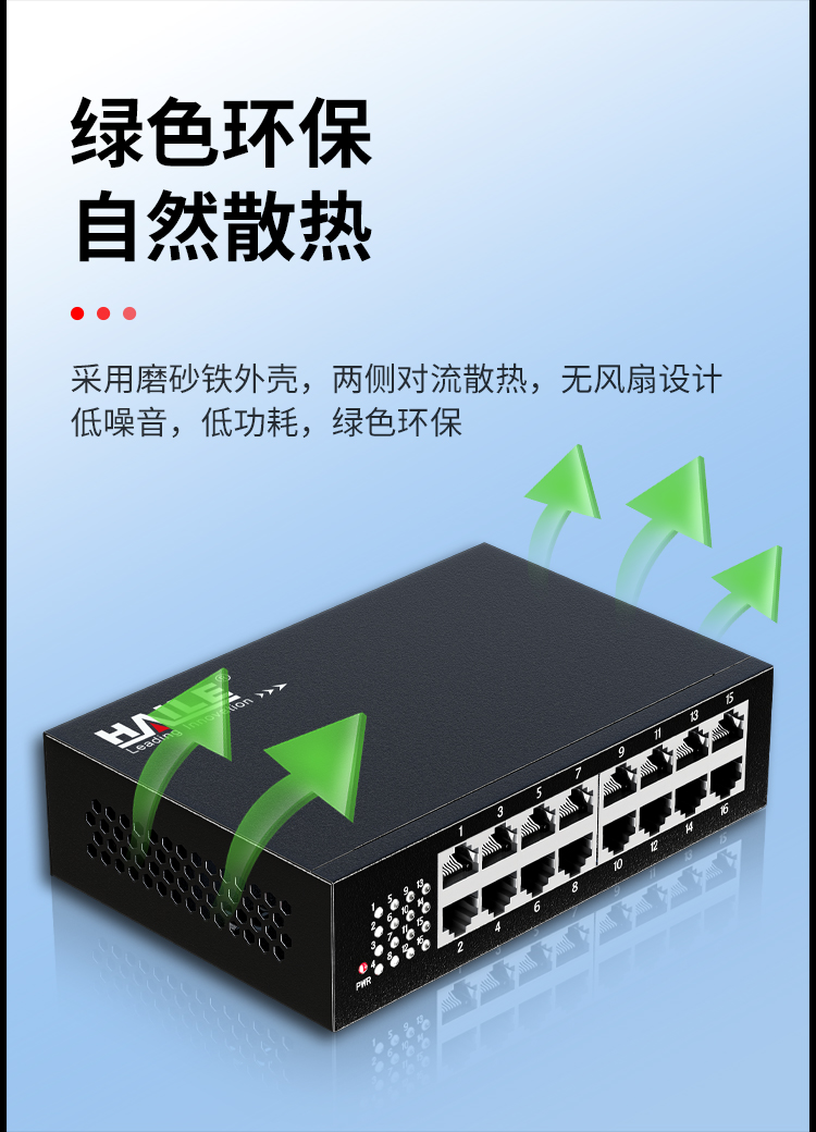 16口百兆交换机16口监控工程网络网线分线器家用宿舍安防监控分流器金属机身HC-610-16_https://www.haile-cn.com_商业级交换机_第7张