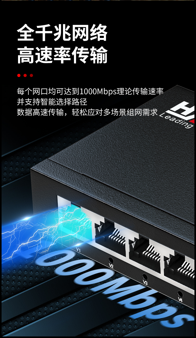 5口千兆交换机4口监控工程网络网线分线器家用宿舍安防监控分流器金属机身HC-620-5_https://www.haile-cn.com_商业级交换机_第4张