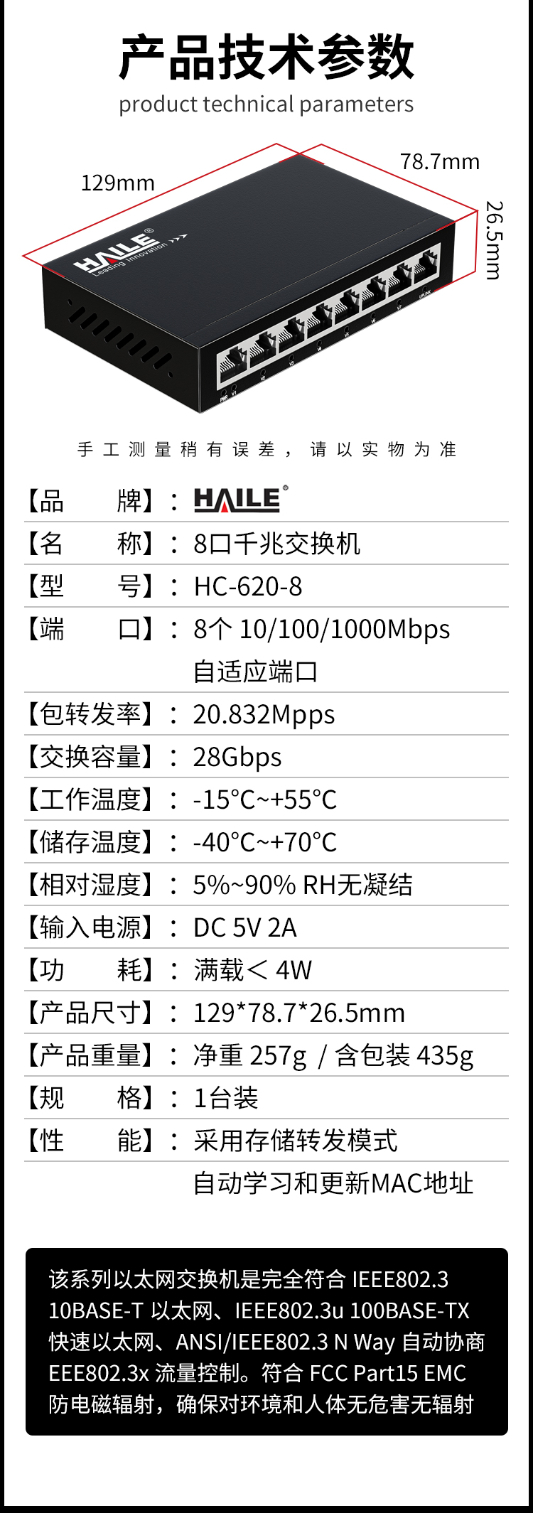 8口千兆交换机8口监控工程网络网线分线器家用宿舍安防监控分流器金属机身HC-620-8_https://www.haile-cn.com_商业级交换机_第11张