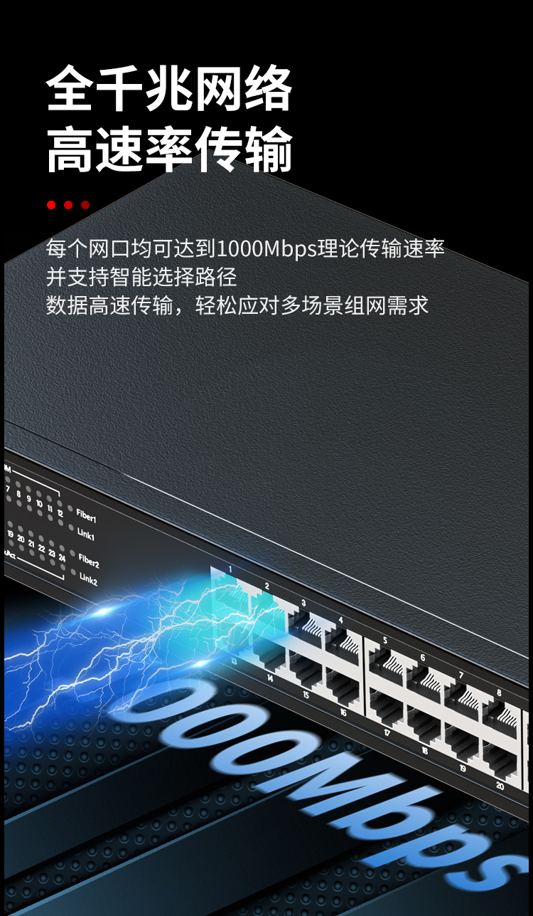 24口千兆交换机24电+2SFP光口安防监控工程网络网线分线器分流器金属机身机架式HC-620-26-2L_https://www.haile-cn.com_商业级交换机_第4张