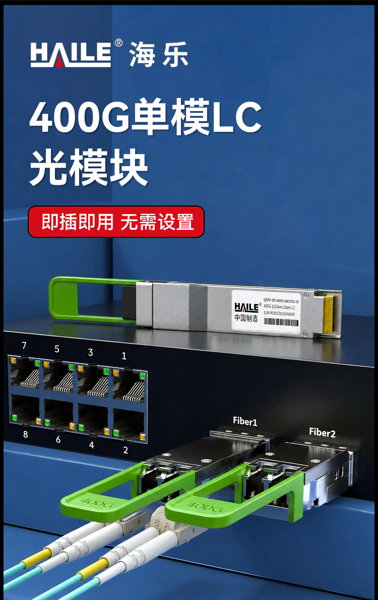 HAILE光模块QSFP-DD-400G-SM1310-10 400G单模LC口 1310nm 10km 1个带DDM兼容华为H3C锐捷中兴思科_https://www.haile-cn.com_布线产品_第1张