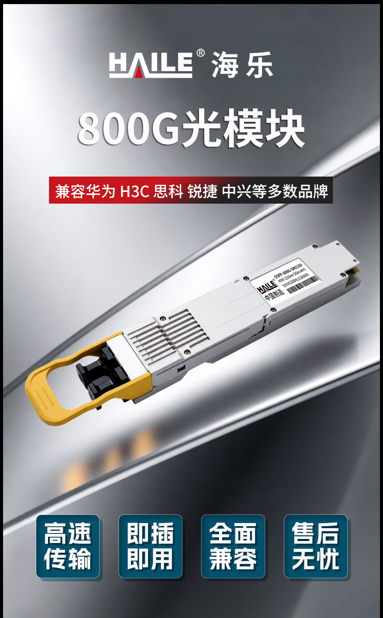 HAILE 光模块OSFP-800G-SM1310 800G多模MPO接口 1310nm 500m 1个带DDM兼容华为H3C锐捷中兴思科_https://www.haile-cn.com_布线产品_第1张