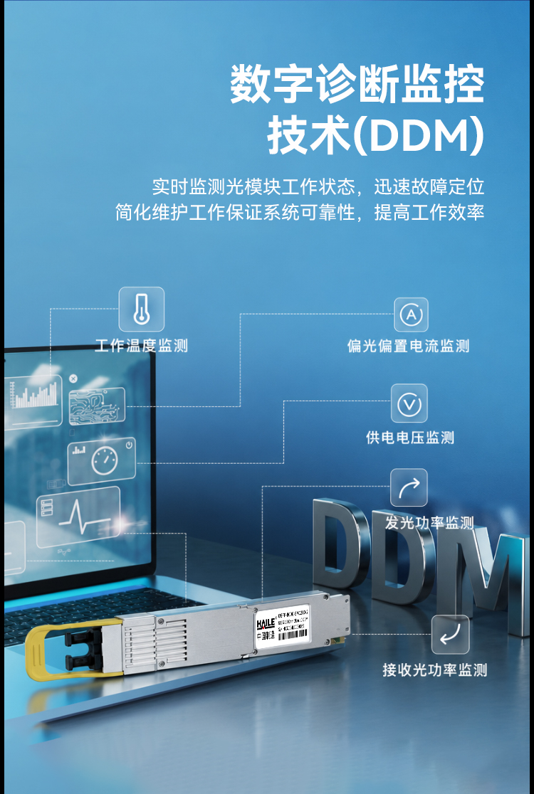 HAILE 光模块OSFP-800G-SM1310 800G多模MPO接口 1310nm 500m 1个带DDM兼容华为H3C锐捷中兴思科_https://www.haile-cn.com_布线产品_第3张